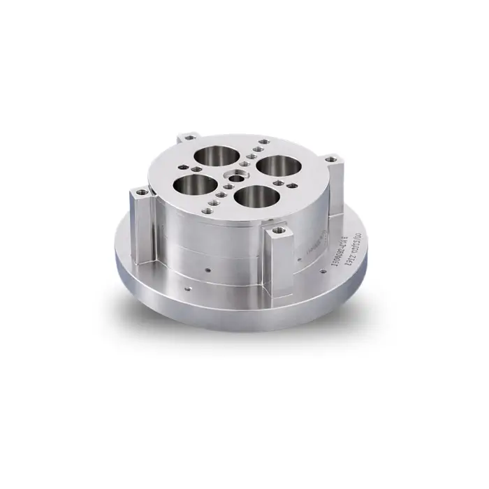 Custom cylindrical flange component fabricated via precision turned components processes.