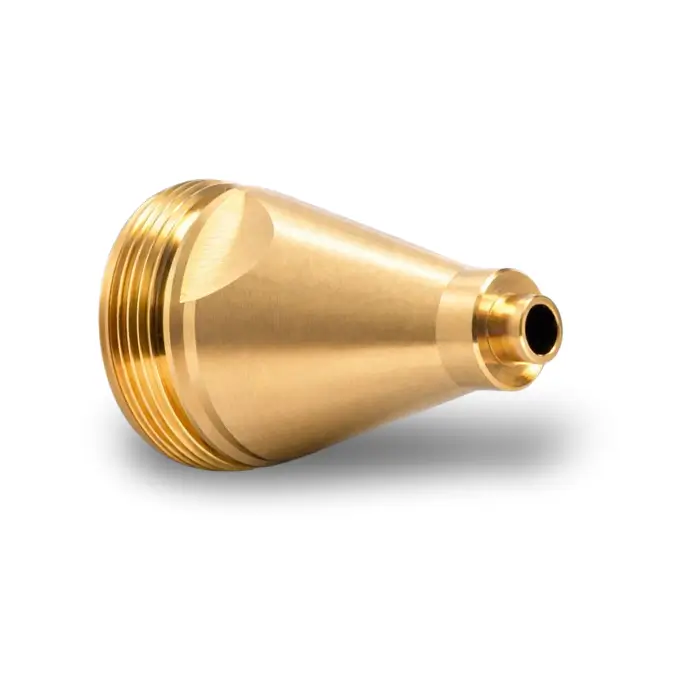 Custom conical nozzle component fabricated via precision brass CNC machining processes.