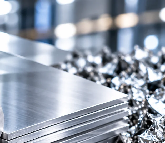 A pile of compressed raw aluminum material blocks representing our custom contract manufacturing capabilities.