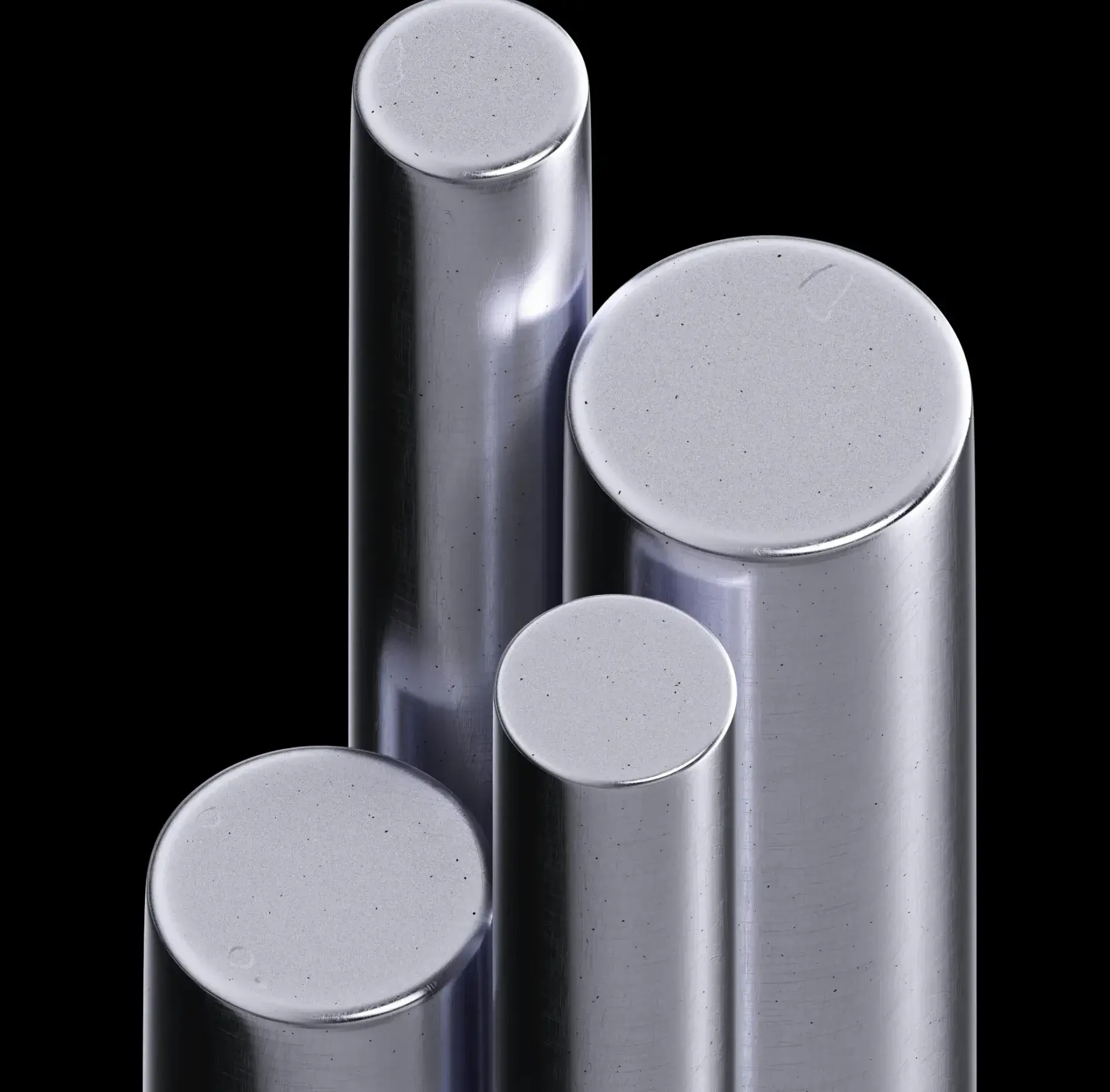Precision round stainless steel bar stock material ready for automated CNC lathe turning and Swiss machining.